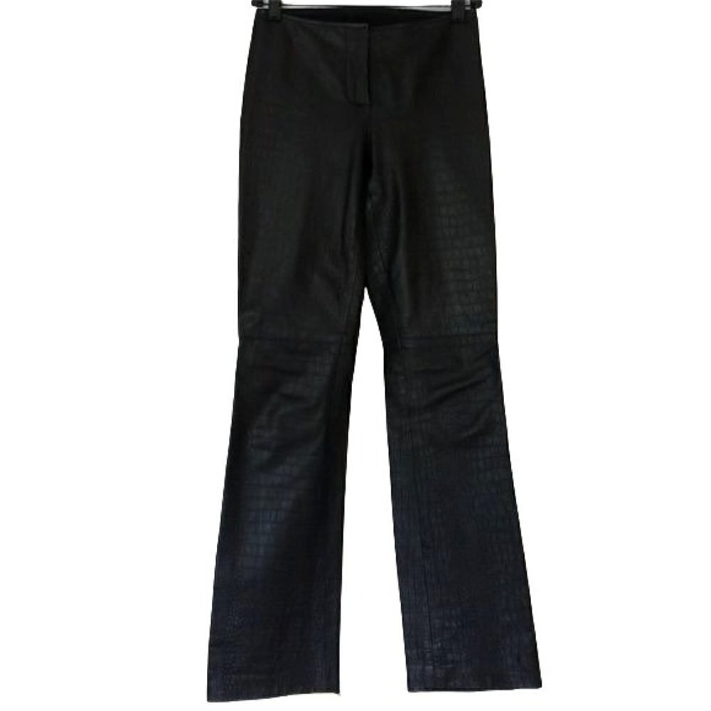 Vintage Laundry by Shelli Segal Black 100% Lamb Leather Bootcut Long Pants Sz 2
